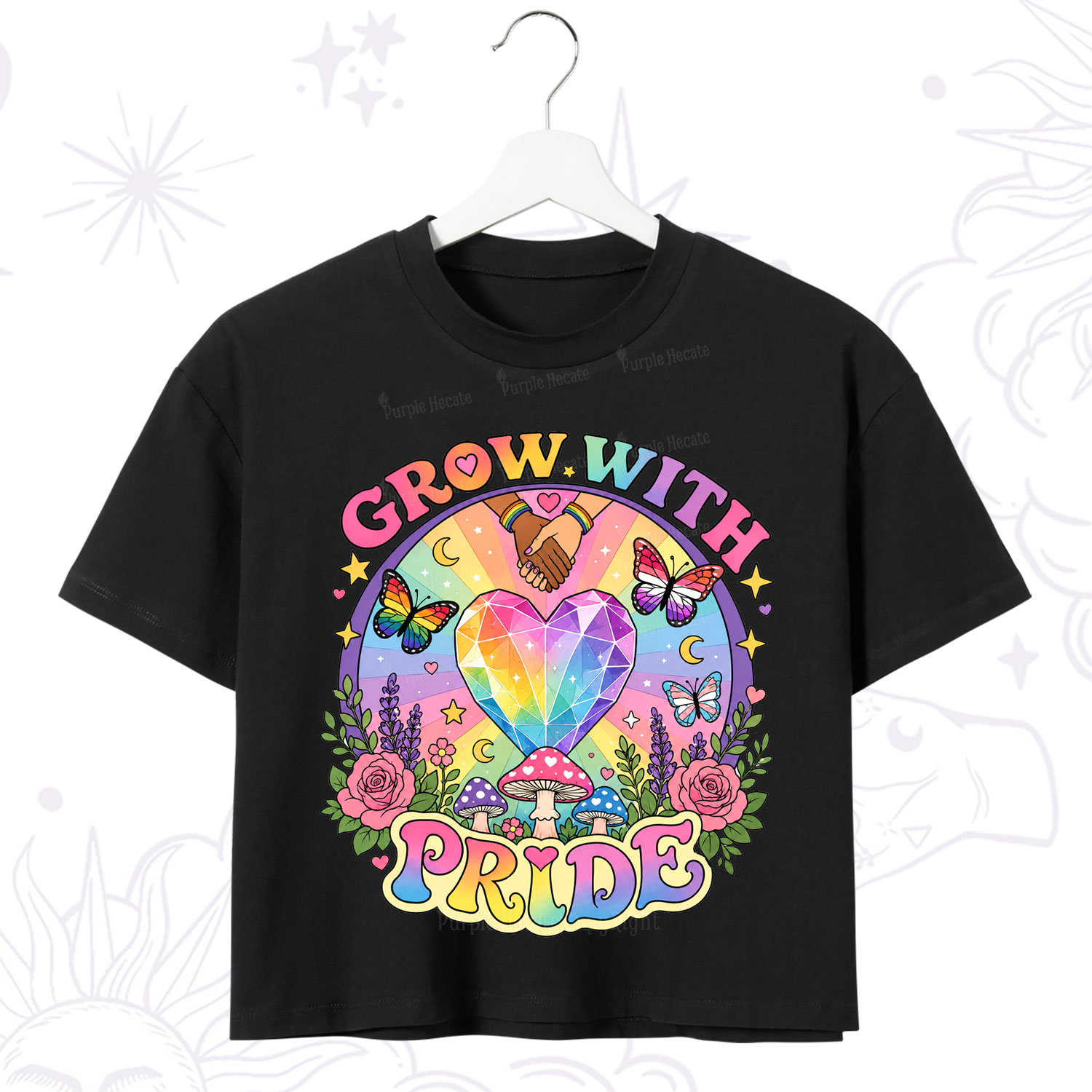 Purplehecate Grow With Pride Rainbow Heart Crop T-Shirt