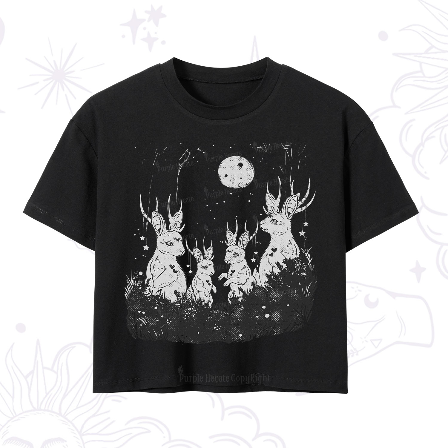 Purplehecate Moonlit Antler Bunny Crop T-Shirt
