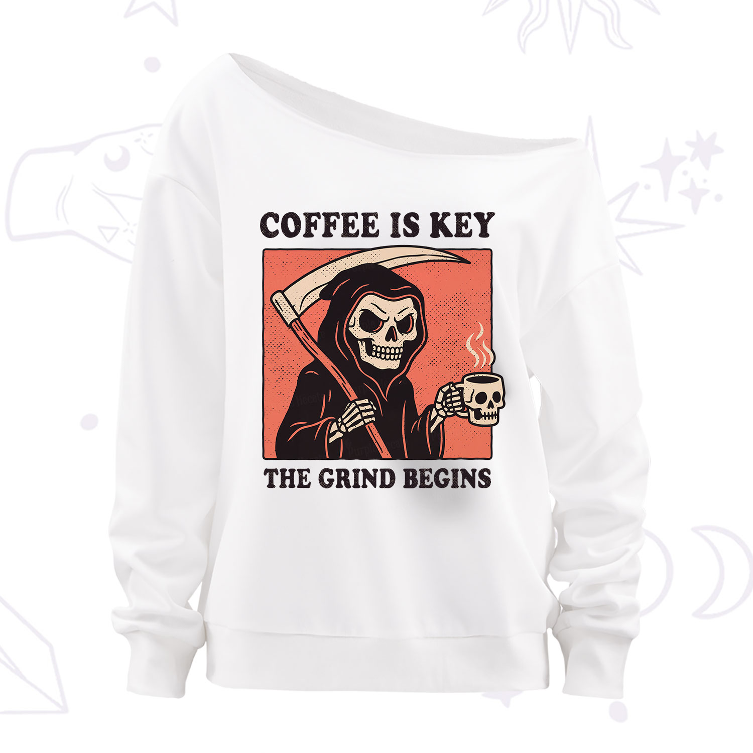 Purplehecate Coffee Is Key The Grind Begins Off The Shoulder Sweatshirt