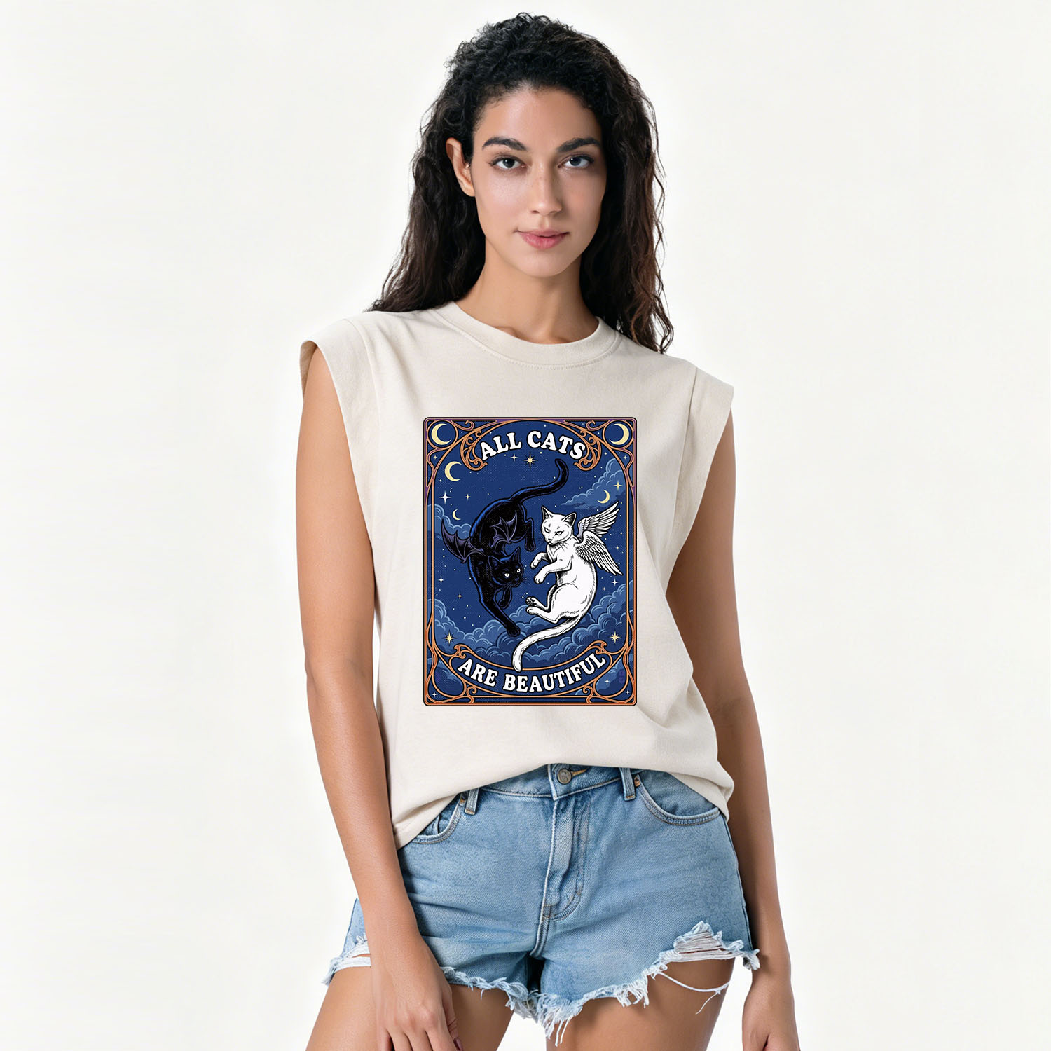 Purplehecate Angel & Devil Cat Vintage Washed Tank