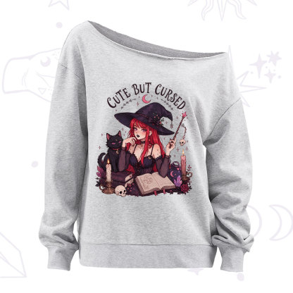 Purplehecate Cute But Cursed Witch Off The Shoulder Sweatshirt