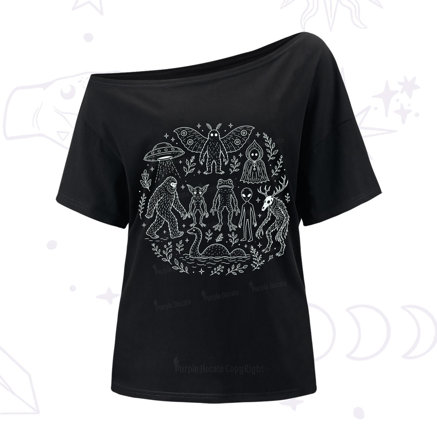 Purplehecate Respect the Locals Cryptid One Shoulder T-Shirt