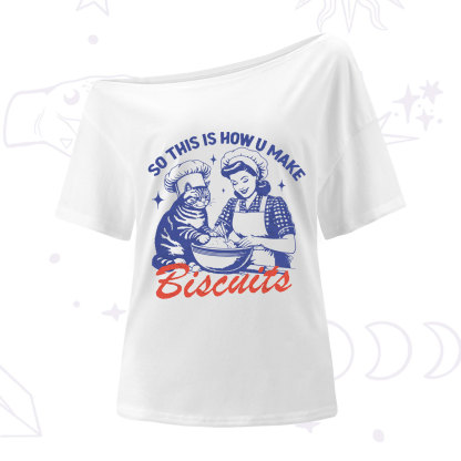 Purplehecate Funny Cat Baking Biscuits One Shoulder T-Shirt