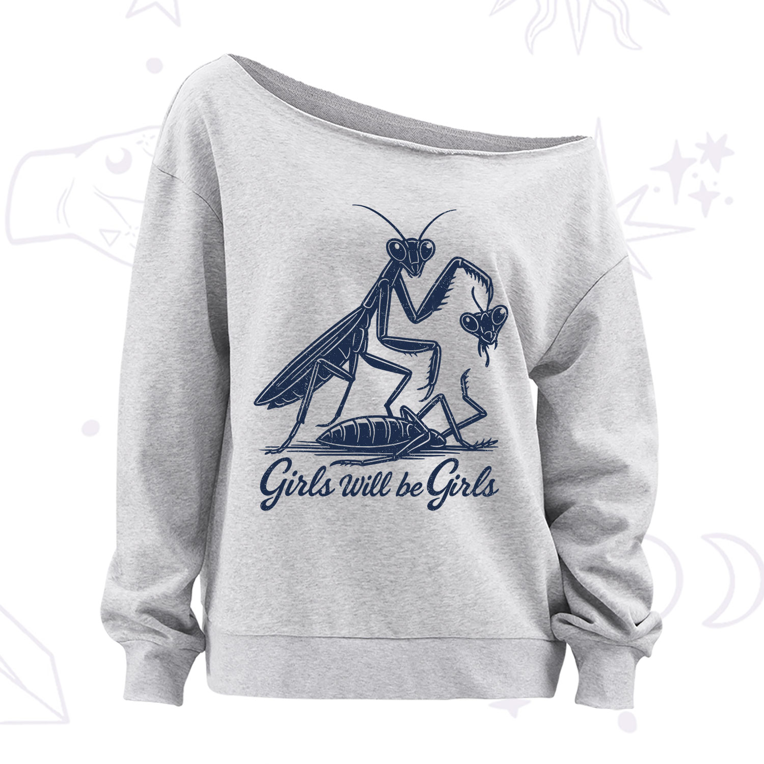 Purplehecate Girls Will Be Girls Praying Mantis Off The Shoulder Sweatshirt