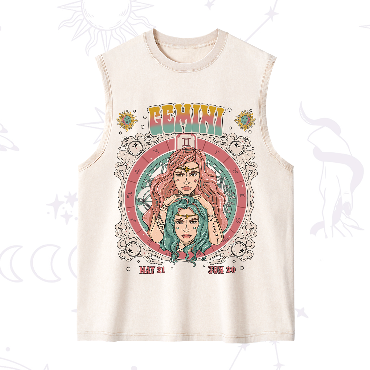 Purplehecate Gemini Cosmic Zodiac Washed Tank