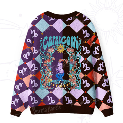 Purplehecate Capricorn Spirit Zodiac Ugly Cardigan Sweaters
