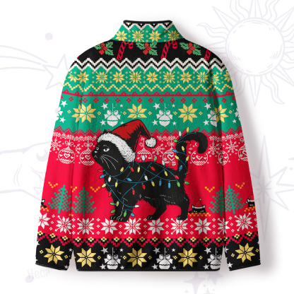 Purplehecate Cute Cat Christmas Full Zip Fleece Jacket