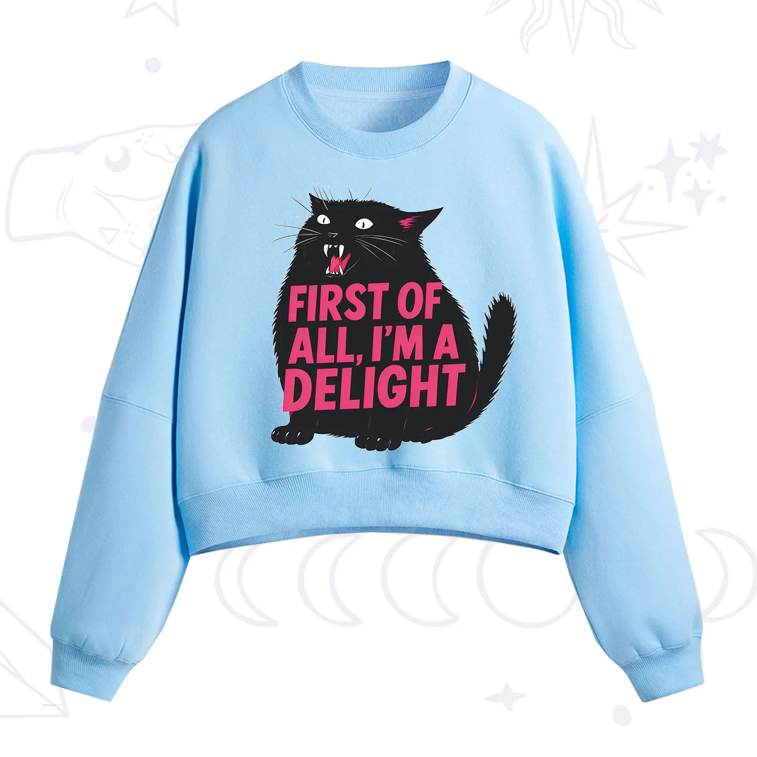 Purplehecate First Of All I'm A Delight Cat Fleece Cropped Sweatshirt