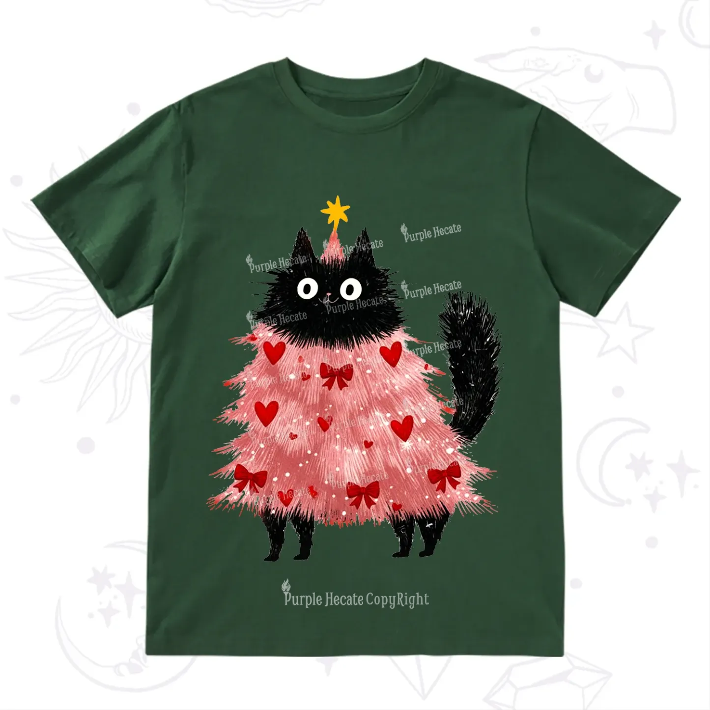 Purplehecate Funny Black Cat in Tree Valentine T-Shirt