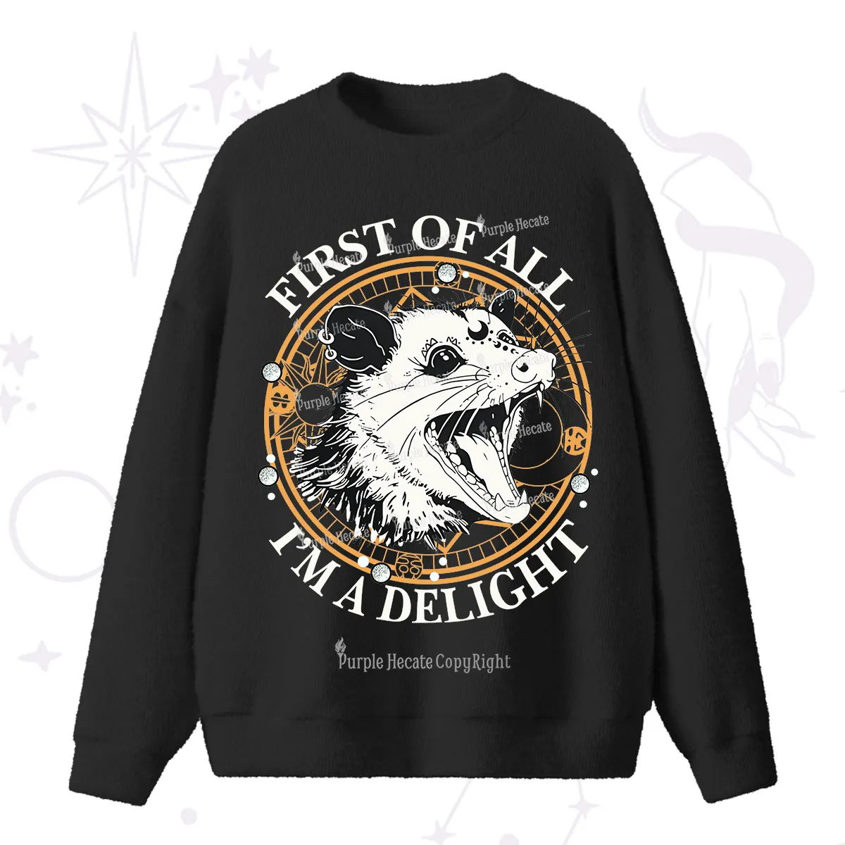 Purplehecate First Of All I Am A Delightful Angry Opossum Fuzzy Ugly Sweater