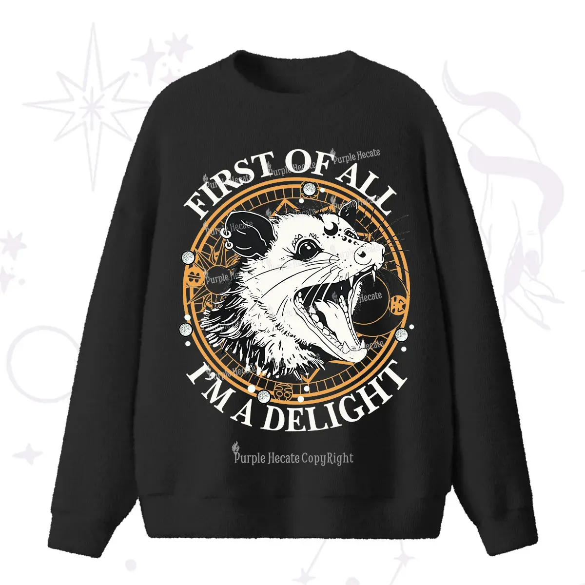 Purplehecate First Of All I Am A Delightful Angry Opossum Fuzzy Ugly Sweater