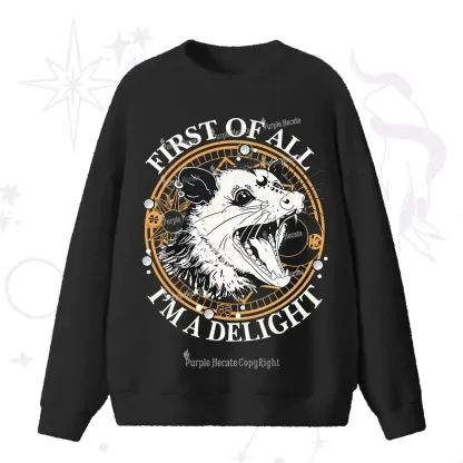 Purplehecate First Of All I Am A Delightful Angry Opossum Fuzzy Ugly Sweater