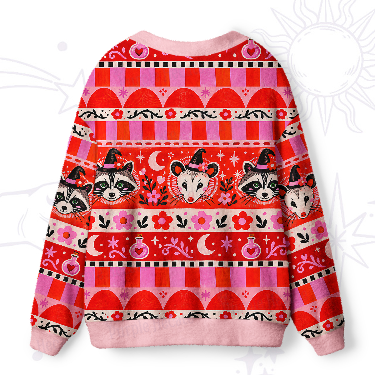 Purplehecate Sweet Raccoon & Mouse Floral Ugly Cardigan Sweaters