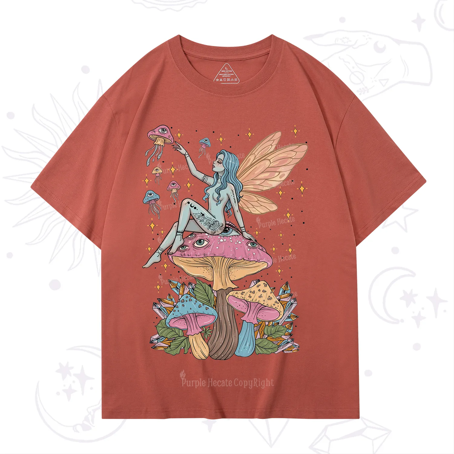 Purplehecate Celestial Fairy on Mushroom T-Shirt