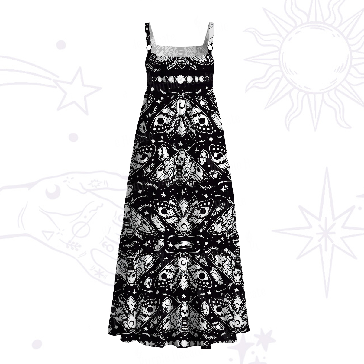 Purplehecate Gothic Death Moth Wide Straps Maxi Dress