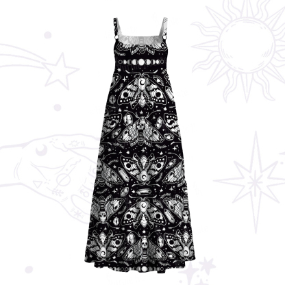 Purplehecate Gothic Death Moth Wide Straps Maxi Dress