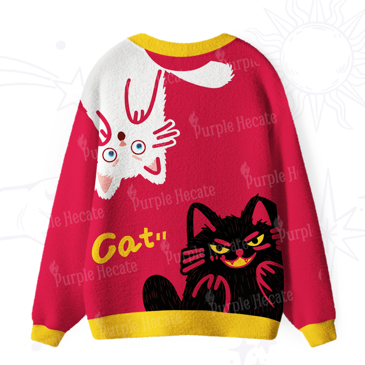Purplehecate Mischievous Cat Lovers Ugly Cardigan Sweaters
