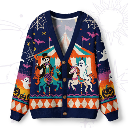 Purplehecate Haunted Carnival Carouse Ugly Cardigan Sweaters