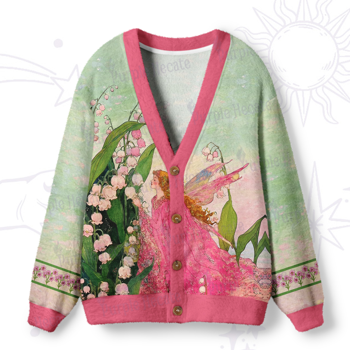 Purplehecate Mystic Secret Lily Fairy Forest Ugly Cardigan Sweaters