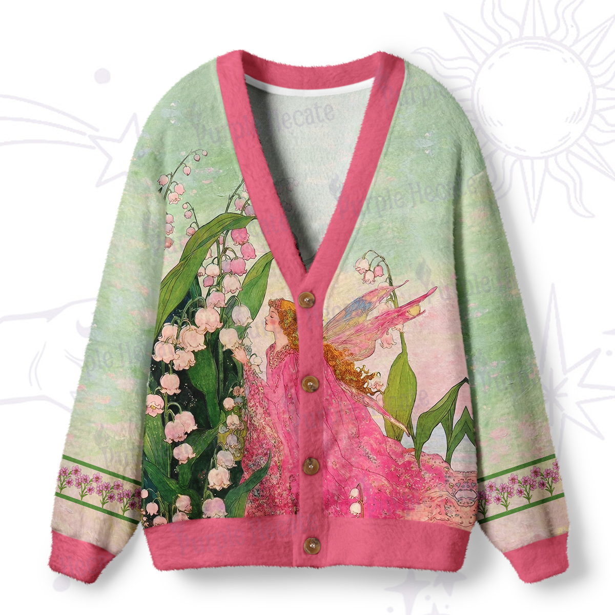 Purplehecate Mystic Secret Lily Fairy Forest Ugly Cardigan Sweaters