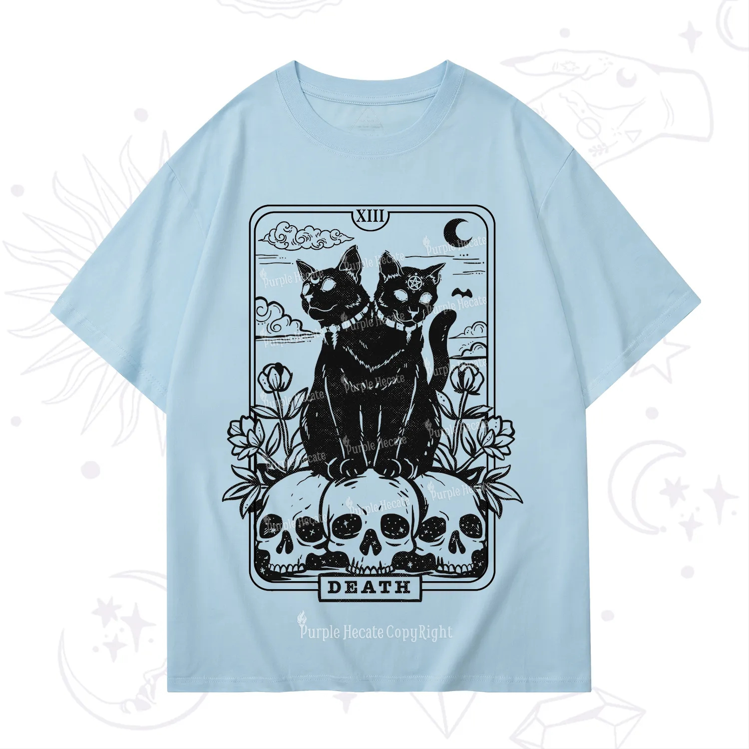 Purplehecate The Black Cat Death Tarot Card T-Shirt