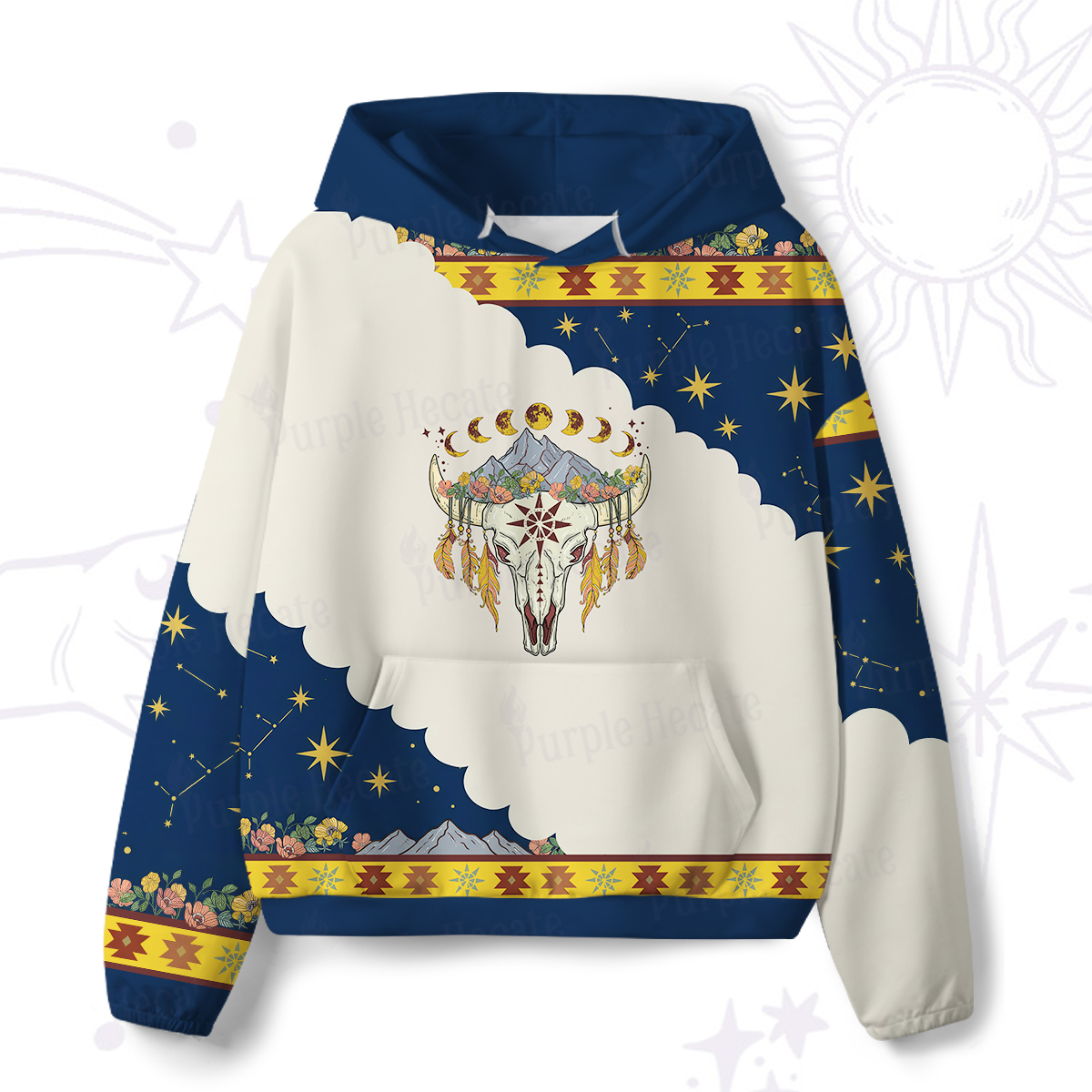 Purplehecate Desert Moon Bull Skull All-Over Print Hoodie