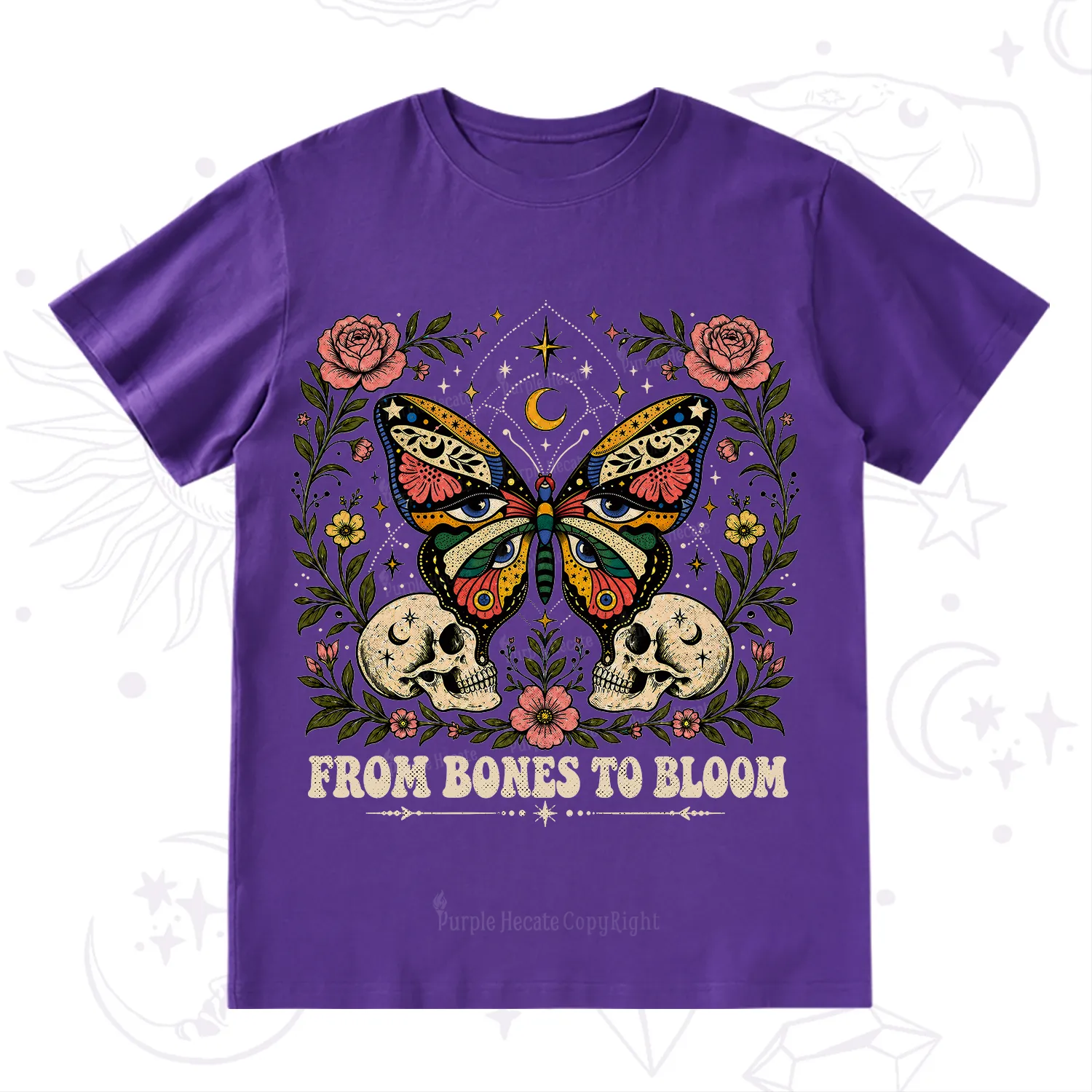 Purplehecate From Bones to Bloom Butterfly T-Shirt