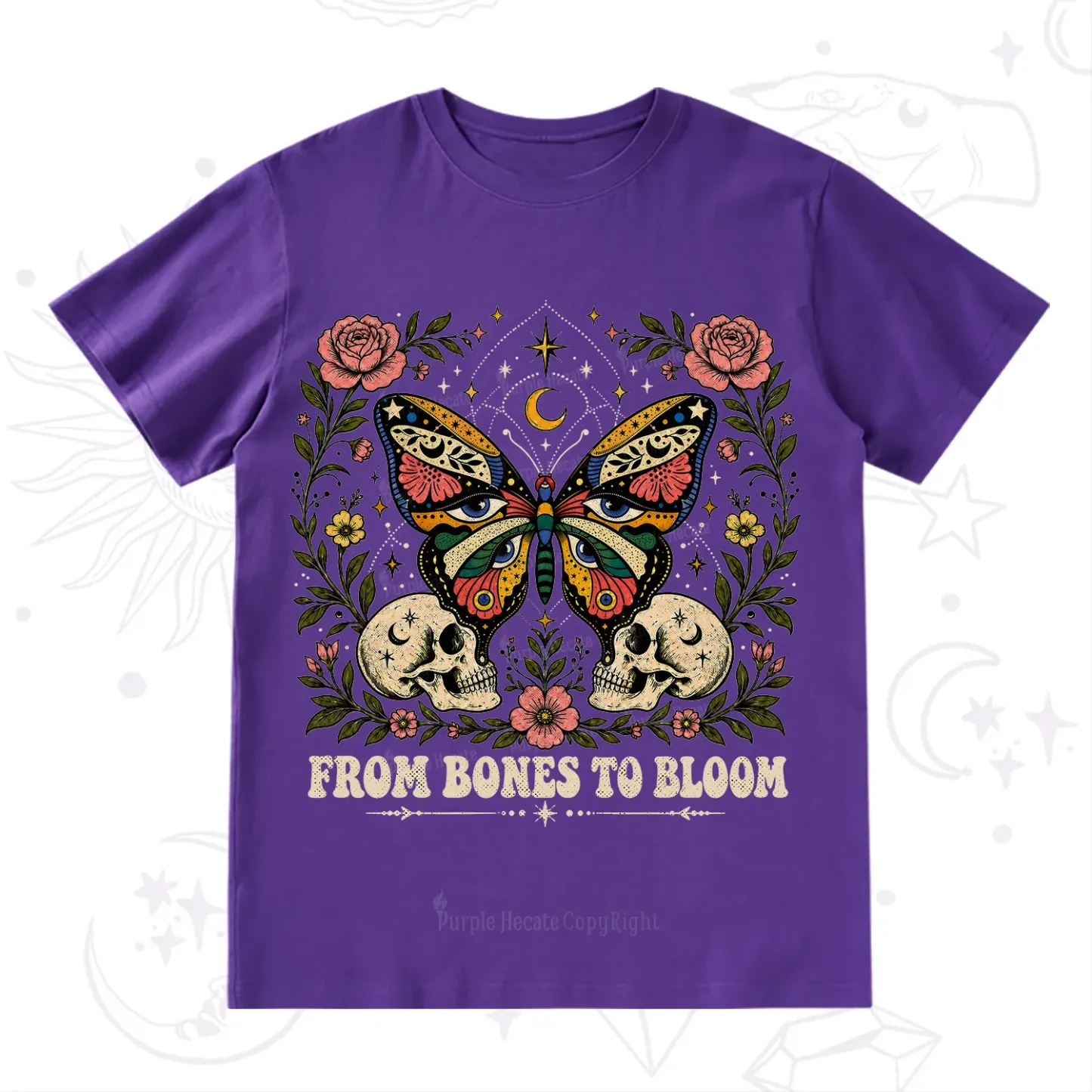 Purplehecate From Bones to Bloom Butterfly T-Shirt