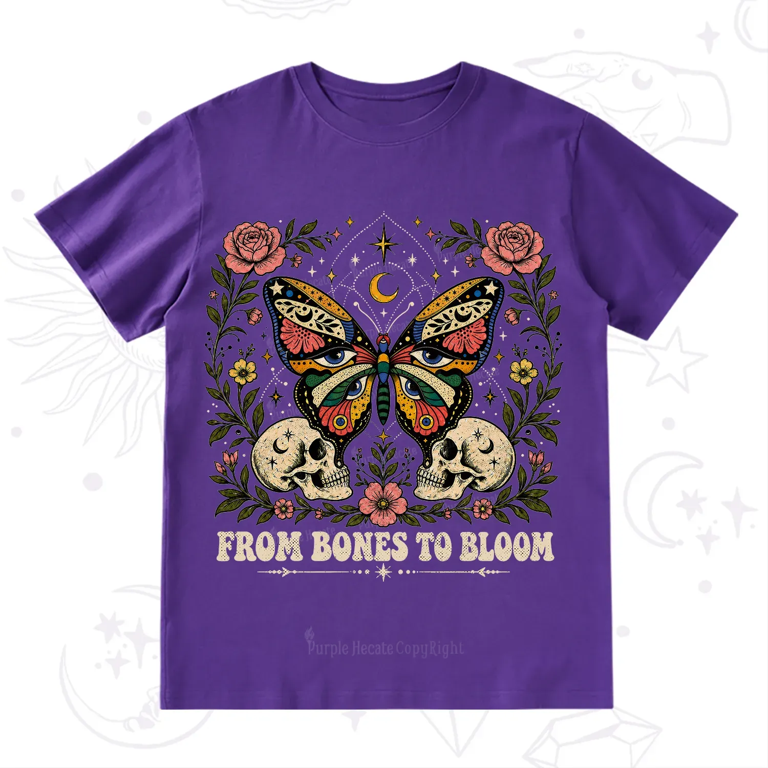 Purplehecate From Bones to Bloom Butterfly T-Shirt
