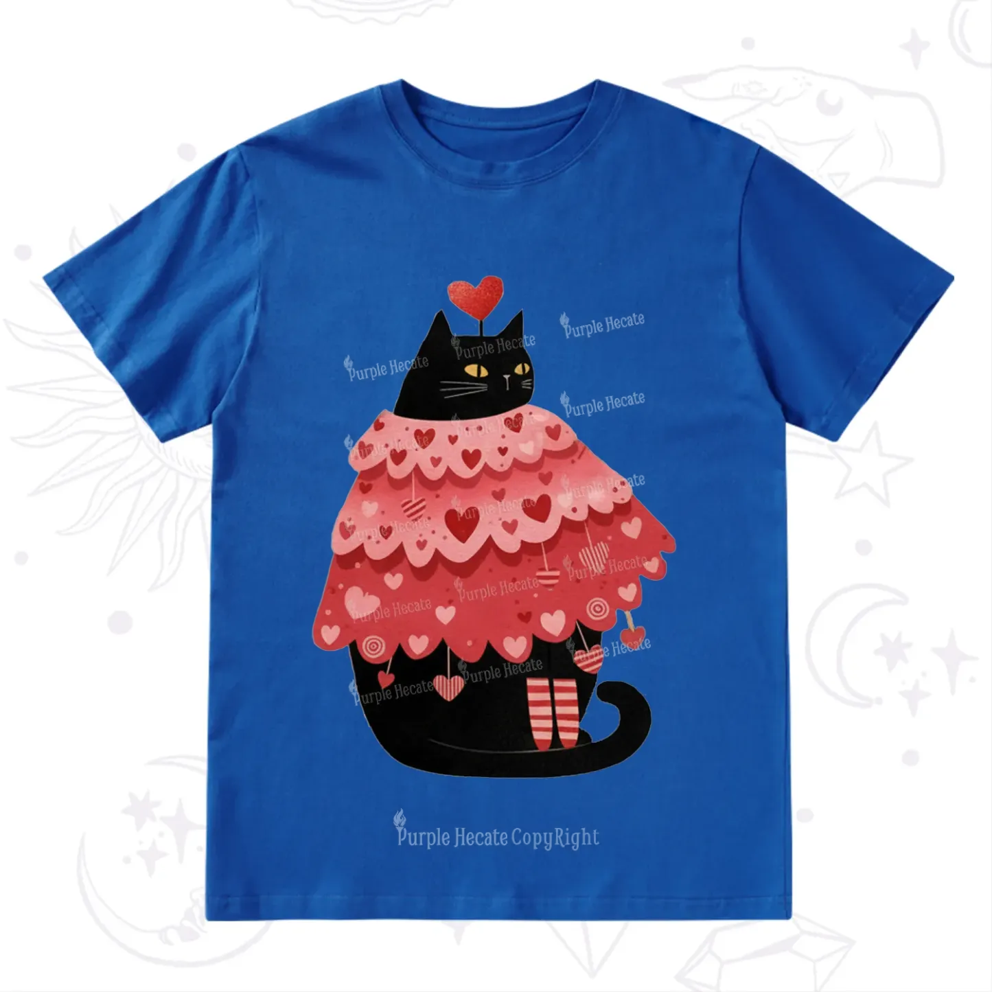 Purplehecate Funny Black Cat in Heart Dress Valentine T-Shirt