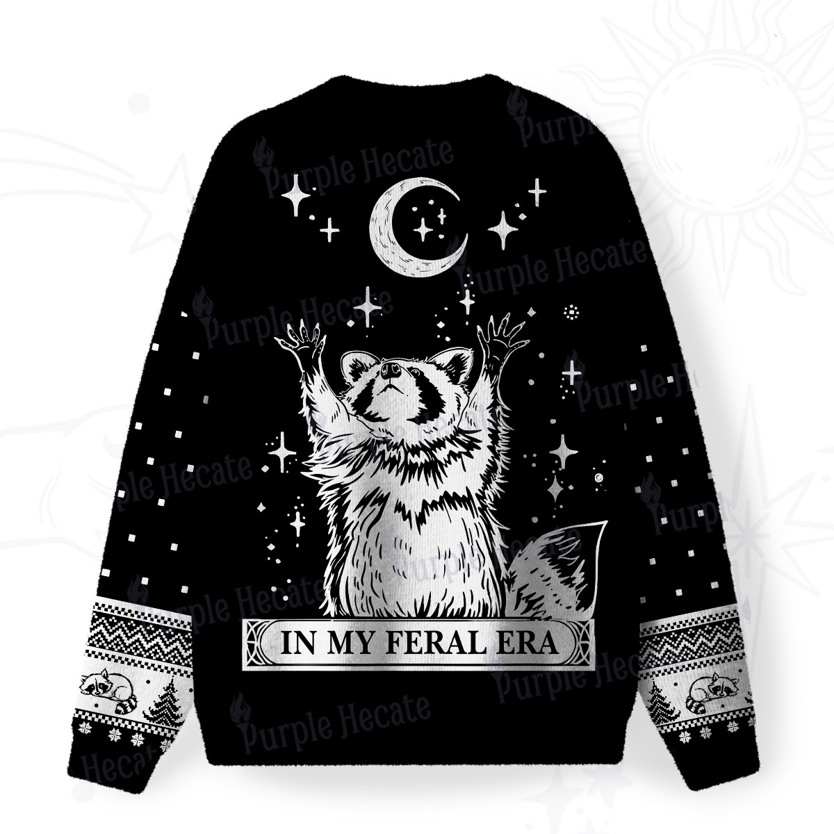 Purplehecate In My Feral Era Raccoon Fuzzy Ugly Christmas Sweatshirt