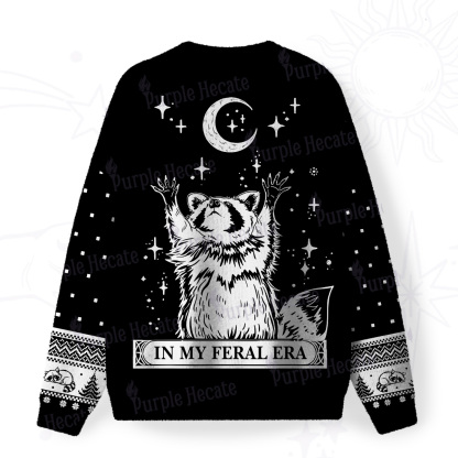 Purplehecate In My Feral Era Raccoon Fuzzy Ugly Christmas Sweatshirt