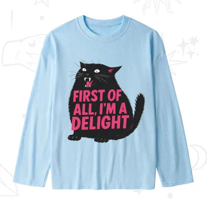 Purplehecate First Of All I'm A Delight Cat Slub Long Sleeve T-Shirt