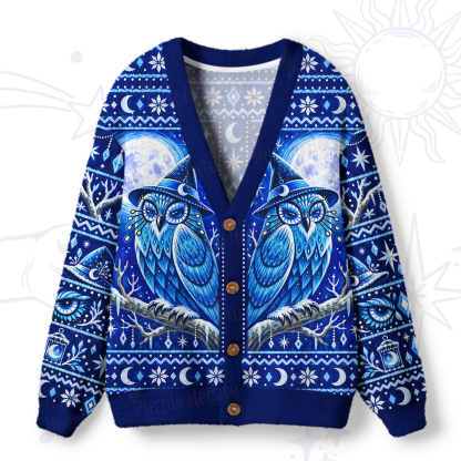 Purplehecate Mystic Snowy Owl Moon Magic Ugly Cardigan Sweaters
