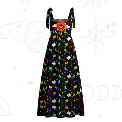 Purplehecate Rainbow Sacred Heart All Seeing Eye Pride Tie Shoulder Maxi Dress