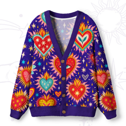 Purplehecate Flaming Heart Eye Ugly Cardigan Sweaters