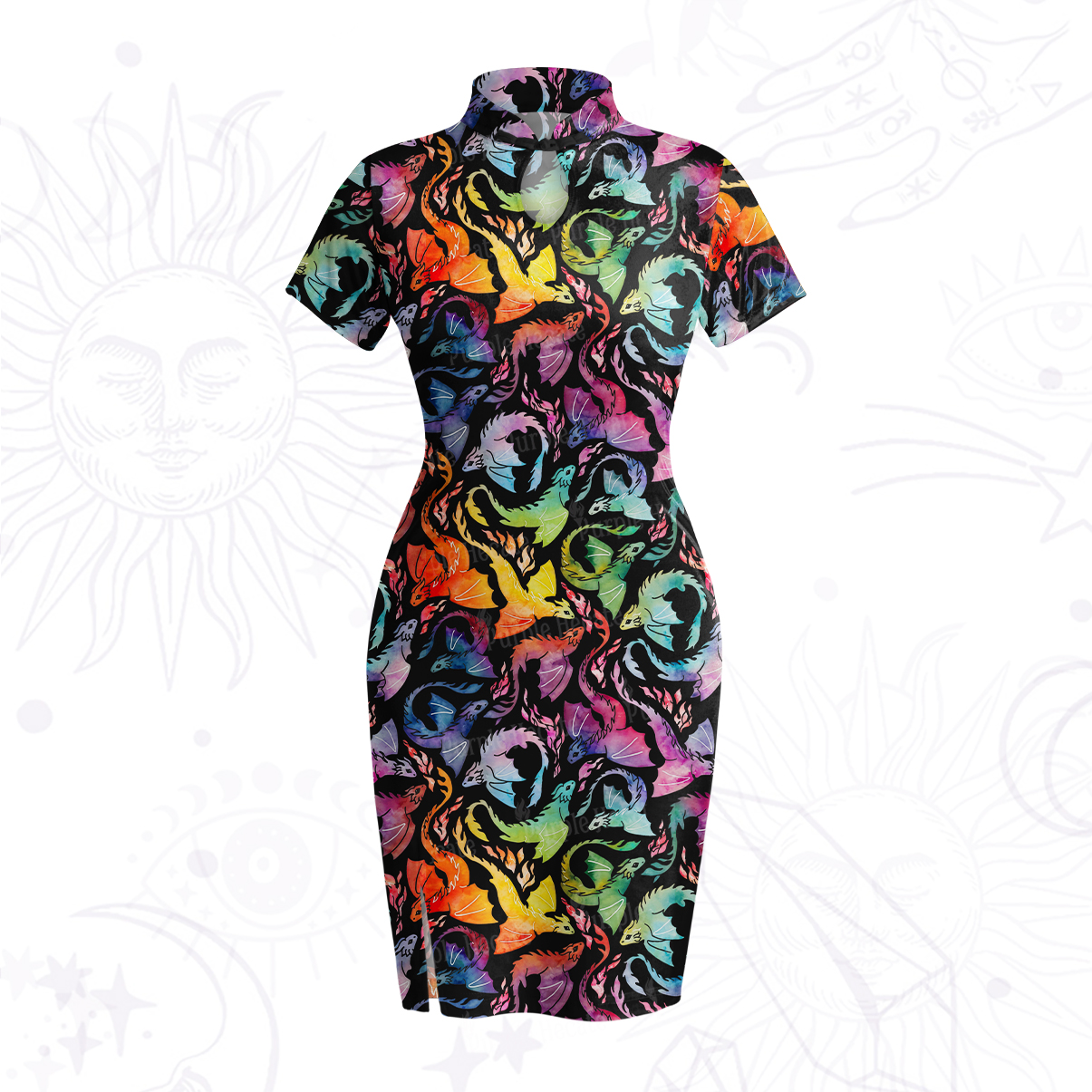 Purplehecate Rainbow Dragon Fire Velvet Bodycon Dress