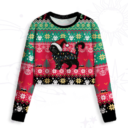 Purplehecate Cute Cat Christmas Crop Fuzzy Ugly Sweatshirt