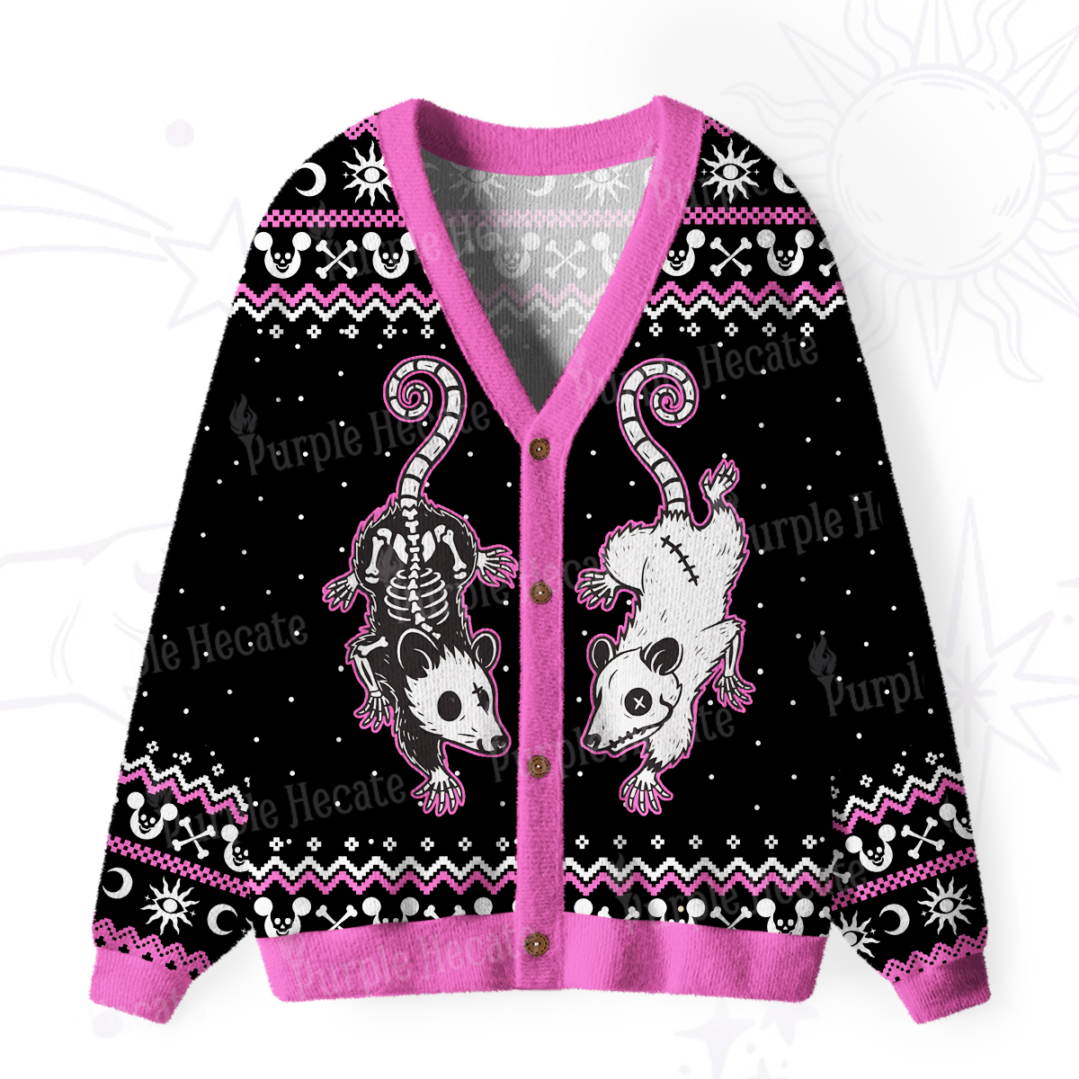Purplehecate Moonlit Skeleton Rats Ugly Cardigan Sweaters