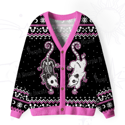 Purplehecate Moonlit Skeleton Rats Ugly Cardigan Sweaters
