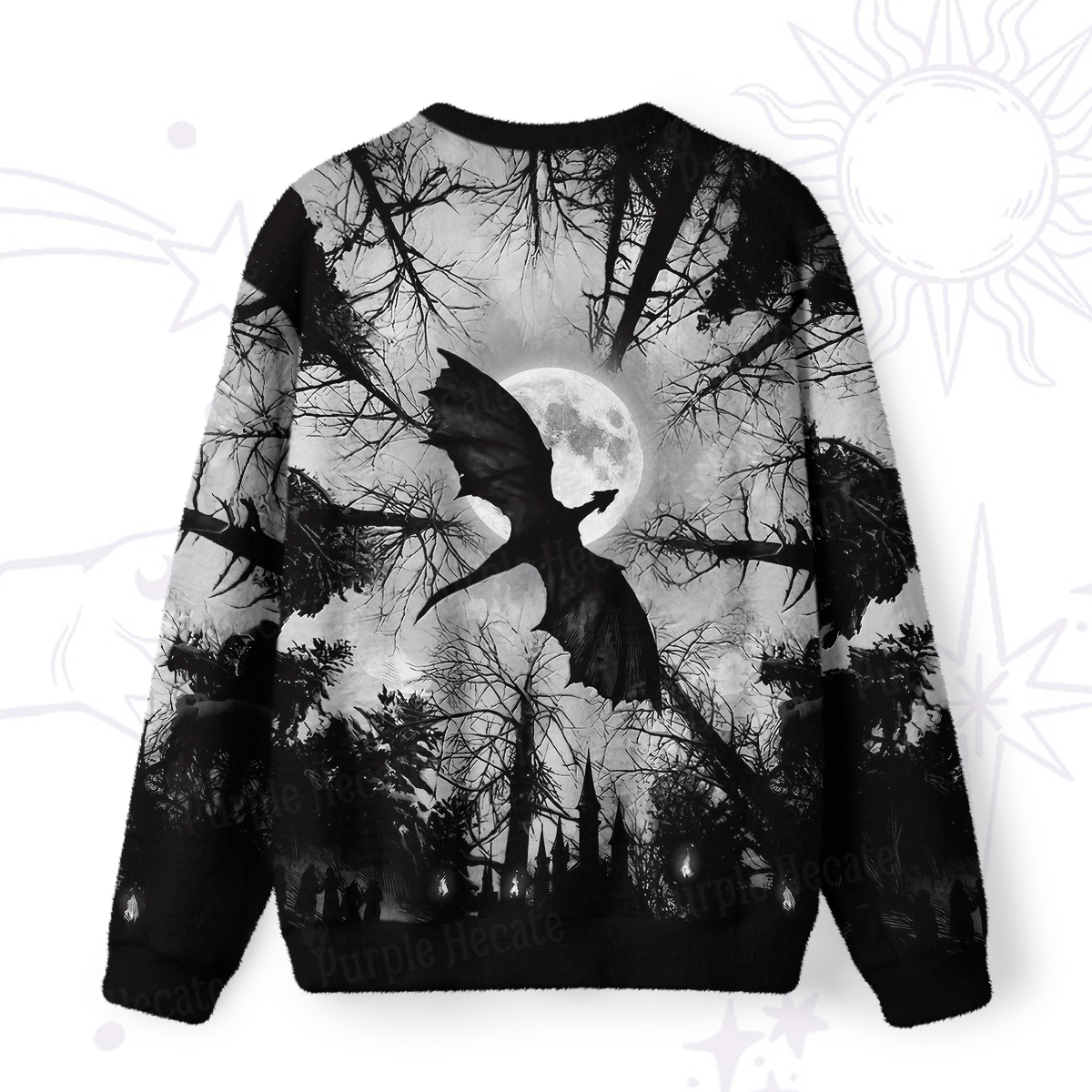 Purplehecate Gothic Moonlit Dragon Forest Fuzzy Ugly Sweatshirt