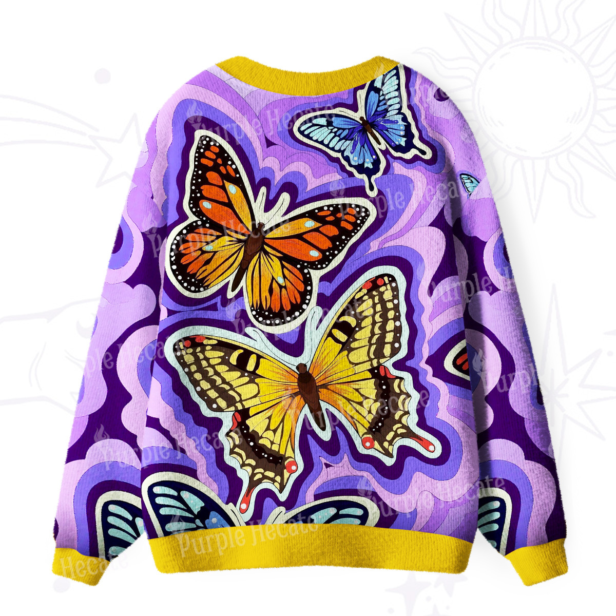 Purplehecate Psychedelic Butterfly Ugly Cardigan Sweaters