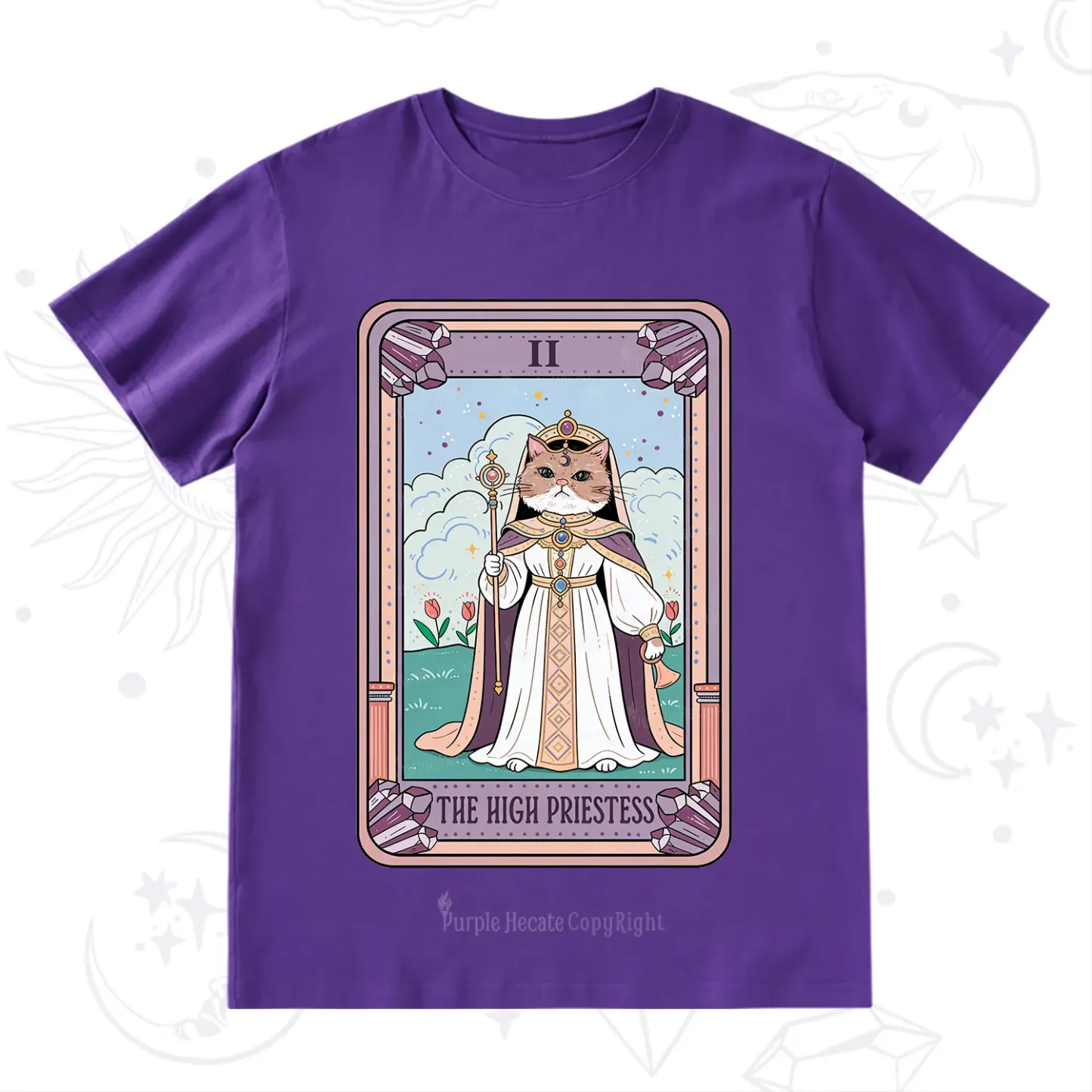 Purplehecate The High Priestess Cat Tarot T-Shirt