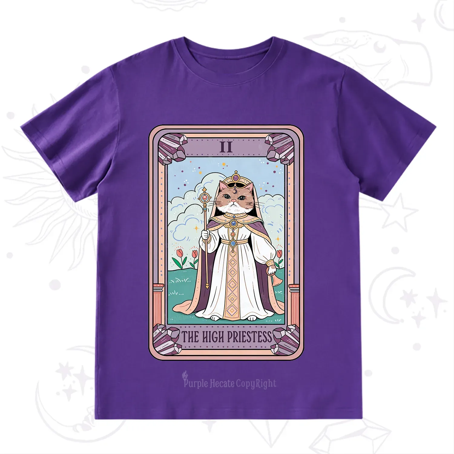 Purplehecate The High Priestess Cat Tarot T-Shirt