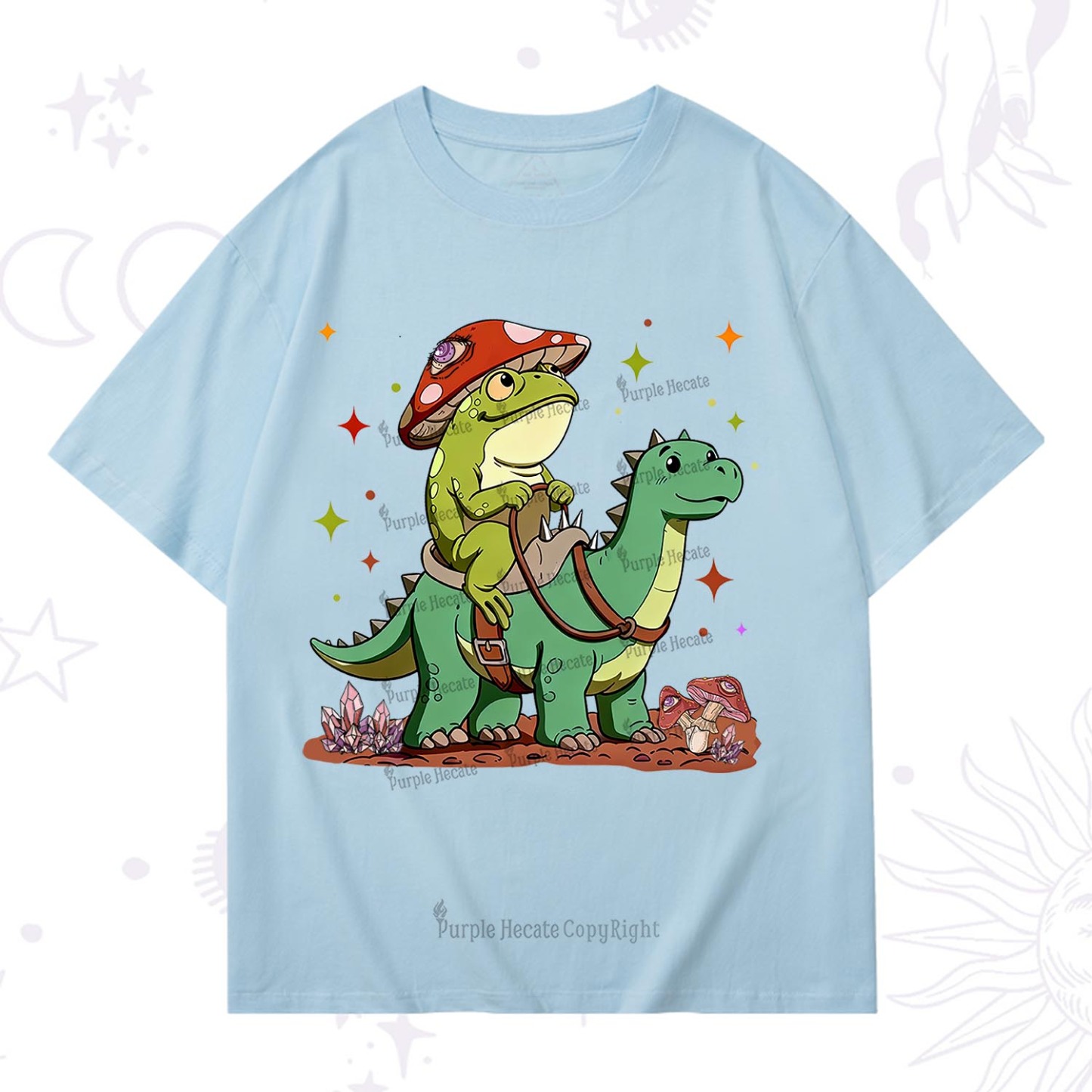 Purplehecate Frog Riding a Dinosaur T-Shirt