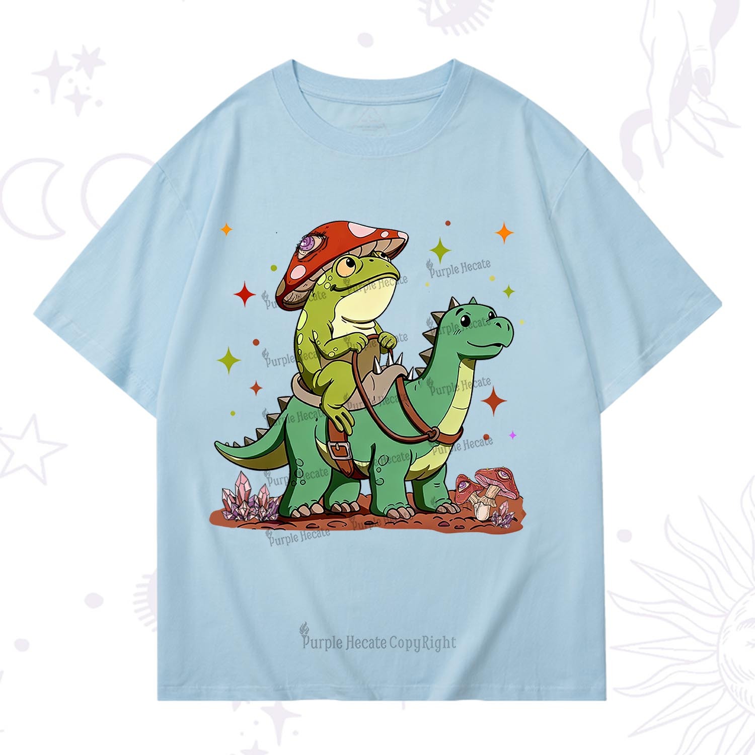 Purplehecate Frog Riding a Dinosaur T-Shirt
