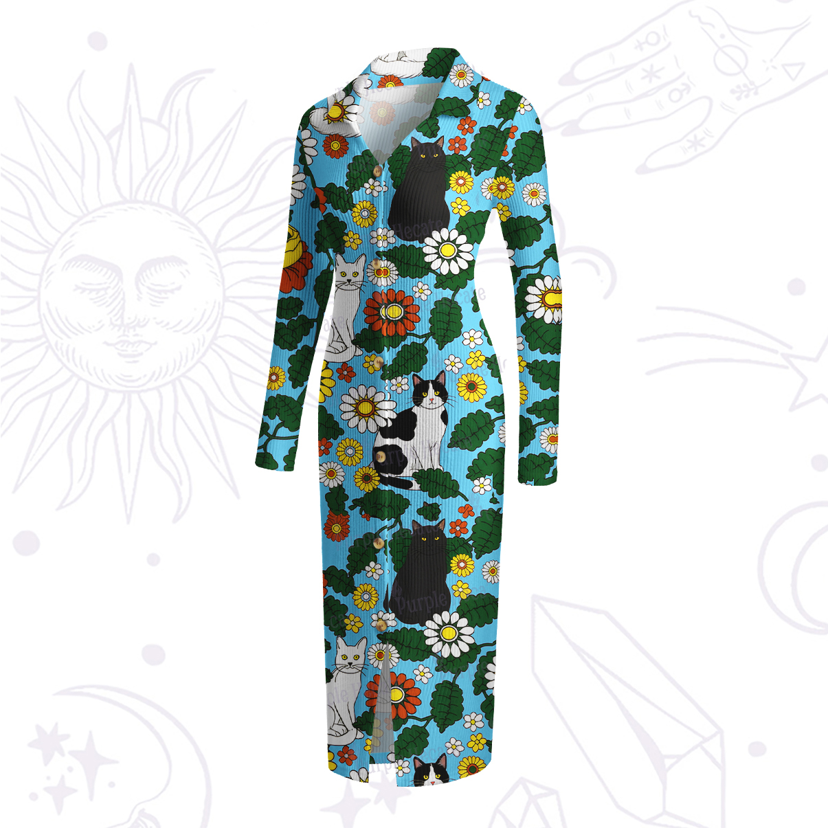 Purplehecate Daisy Cat  Garden Ribbed Knit Dress