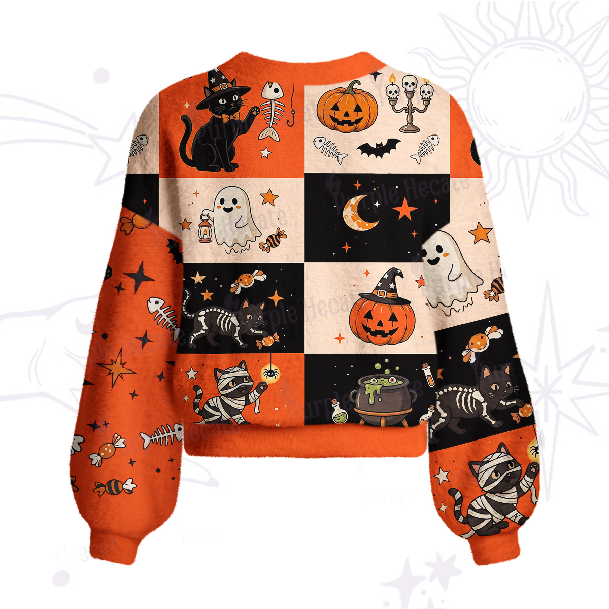 Purplehecate Ghost & Pumpkin Wonderland Patchwork Cardigan Sweaters