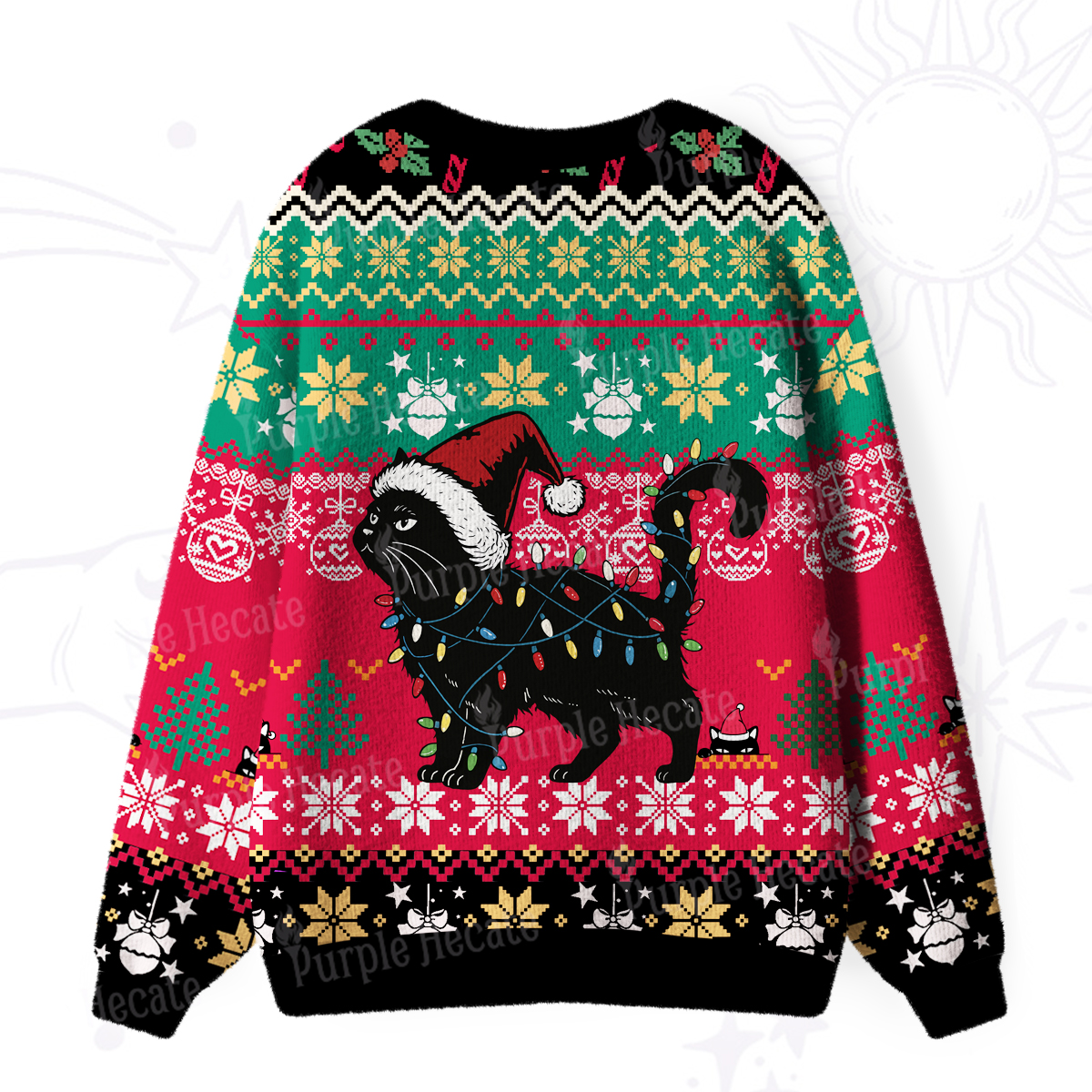 Purplehecate Cute Cat Christmas Ugly Cardigan Sweaters