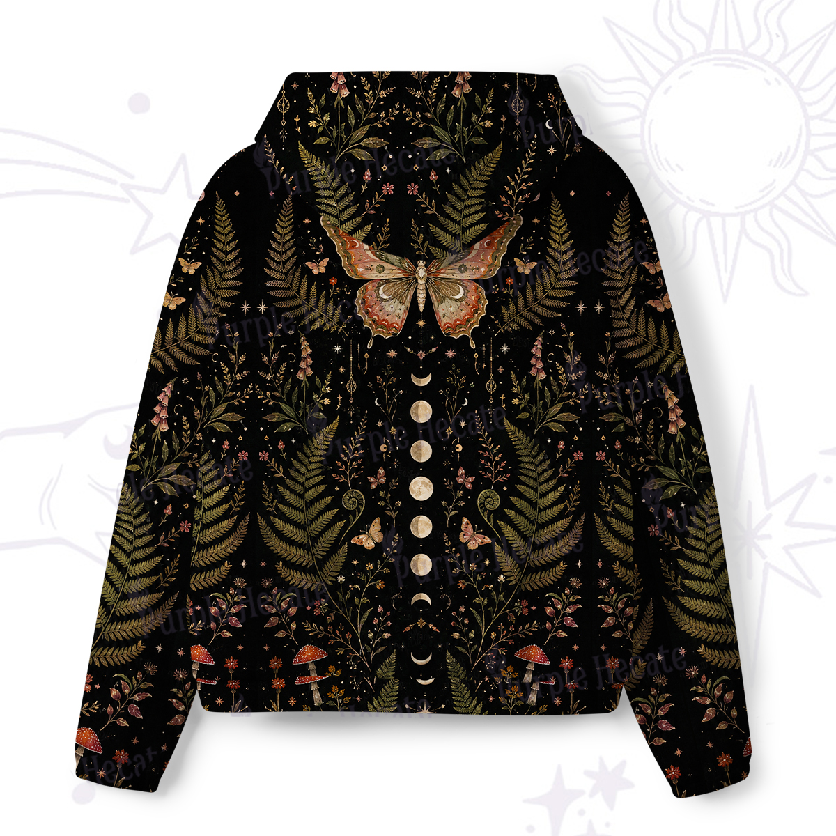 Purplehecate Moon Moth in the Enchanted Forest All-Over Print Hoodie